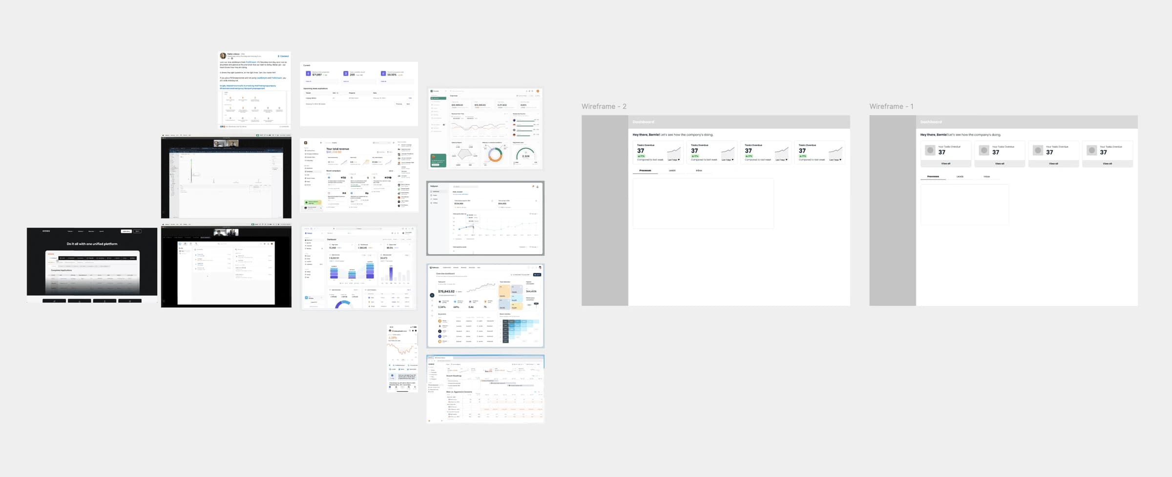 Early LeadSimple wireframes exploring different dashboard layouts