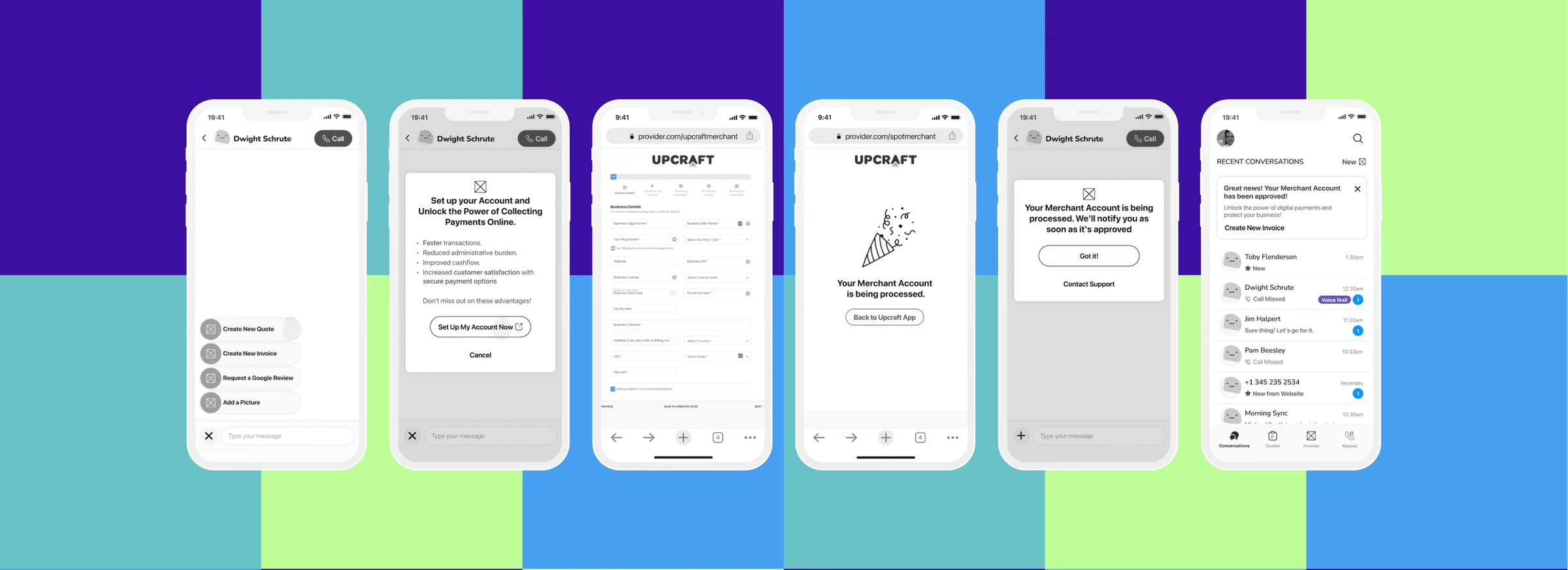 Upcraft wireframes for setting up payments and requesting money