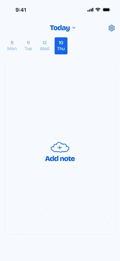 Juniper empty-day design with an Add note action