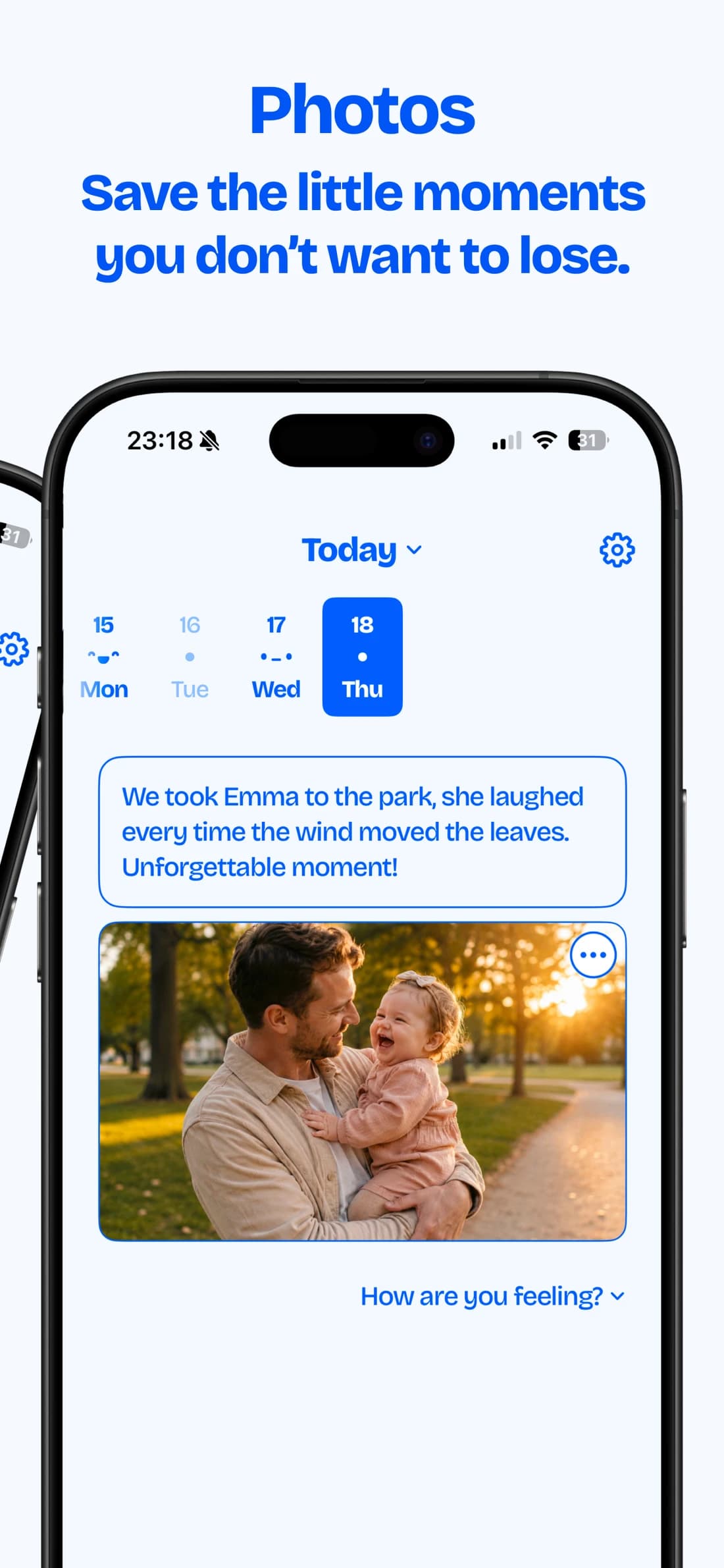 Juniper App Store preview showing a photo attached to a daily entry