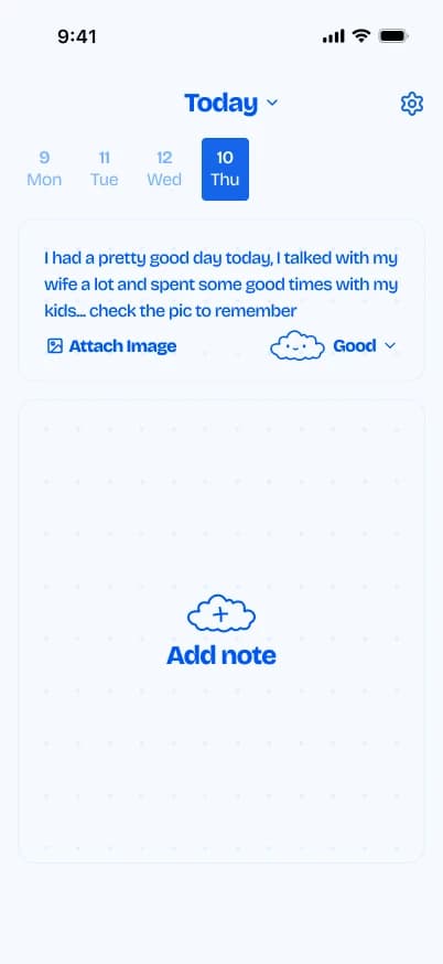 Juniper design showing a saved note for the selected day